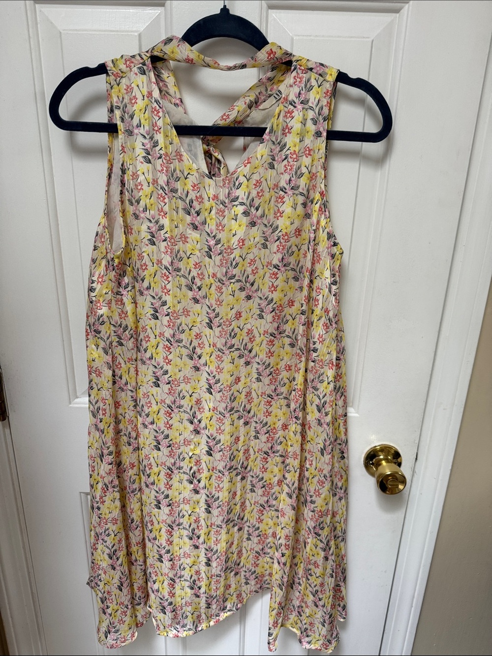 Floral Sleeveless Tie-Back Summer Dress - Yellow Floral